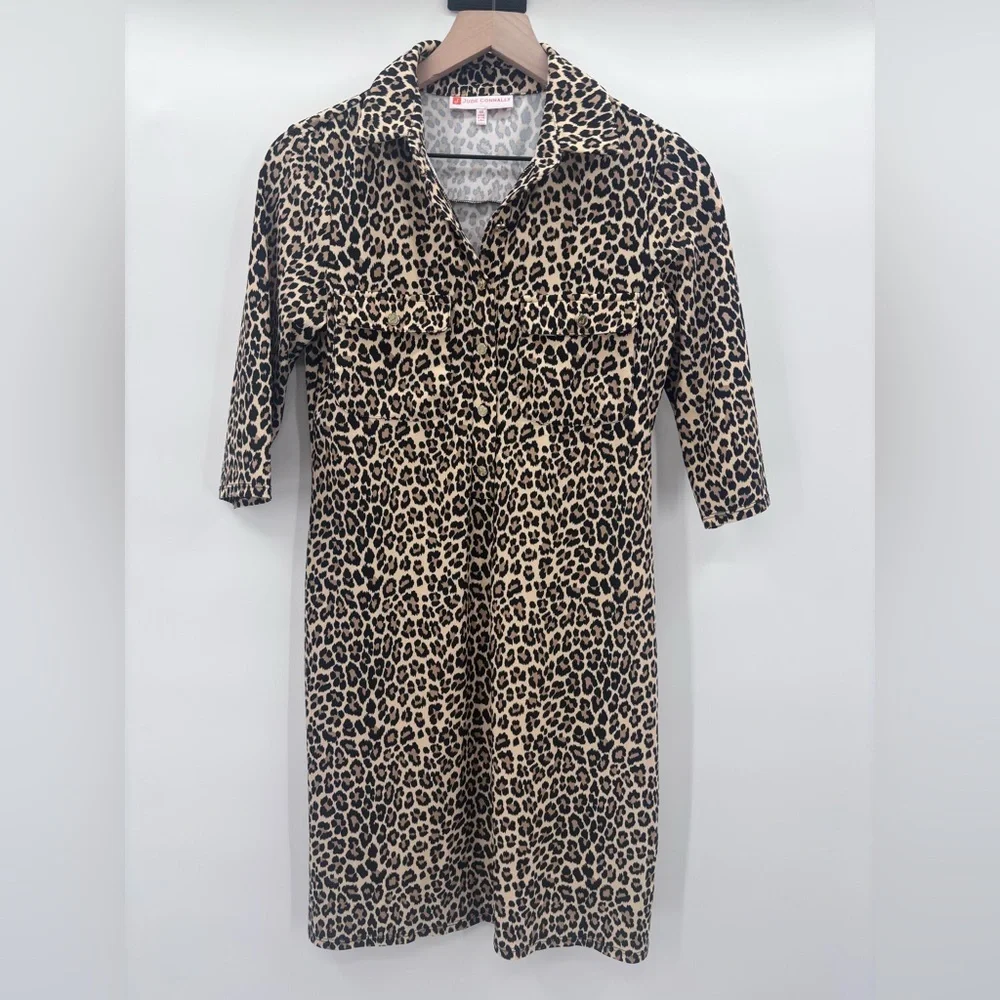 Jude Connally Kalan Leopard Animal Print Midi Dress - Black and Tan Size XS
